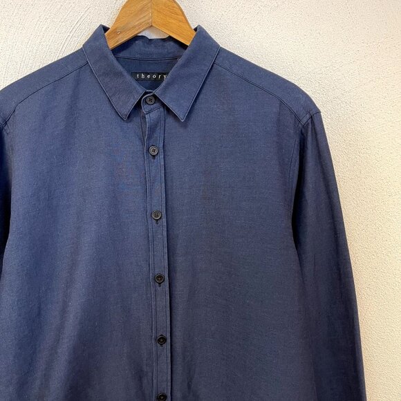 Theory Mens Navy Long-Sleeve Button-Up Shirt - Size L 100% Cotton - Picture 3 of 7